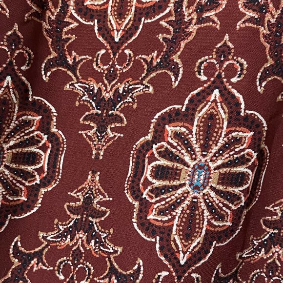ee:Some Lovely Tunic Blouse Burgundy Geometric Boho Bell Sleeves Size Large - Picture 3 of 9